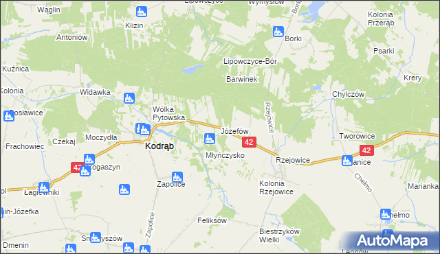 mapa Józefów gmina Kodrąb, Józefów gmina Kodrąb na mapie Targeo