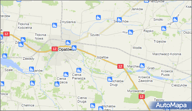 mapa Józefów gmina Opatówek, Józefów gmina Opatówek na mapie Targeo