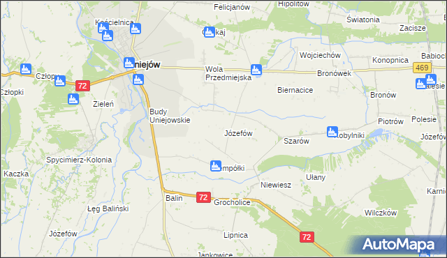 mapa Józefów gmina Poddębice, Józefów gmina Poddębice na mapie Targeo