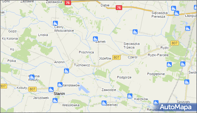 mapa Józefów gmina Stanin, Józefów gmina Stanin na mapie Targeo