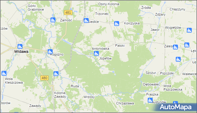 mapa Józefów gmina Widawa, Józefów gmina Widawa na mapie Targeo
