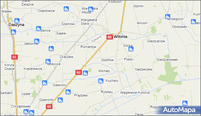 mapa Józefów gmina Witonia, Józefów gmina Witonia na mapie Targeo