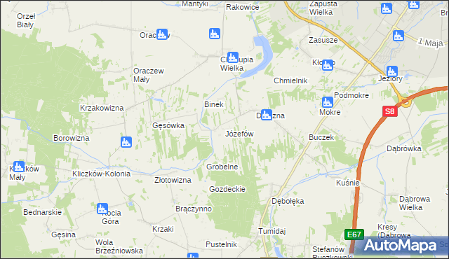 mapa Józefów gmina Wróblew, Józefów gmina Wróblew na mapie Targeo