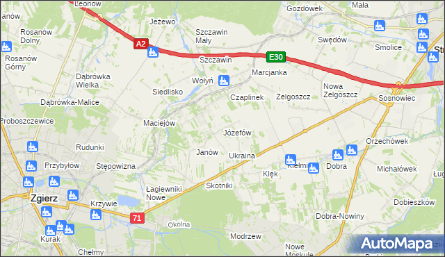 mapa Józefów gmina Zgierz, Józefów gmina Zgierz na mapie Targeo