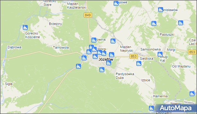 mapa Józefów powiat biłgorajski, Józefów powiat biłgorajski na mapie Targeo