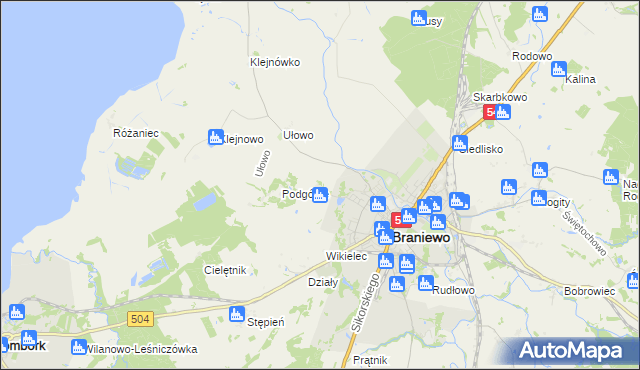 mapa Józefowo gmina Braniewo, Józefowo gmina Braniewo na mapie Targeo