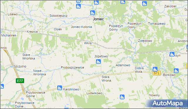 mapa Józefowo gmina Joniec, Józefowo gmina Joniec na mapie Targeo