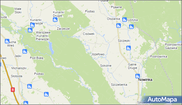 mapa Józefowo gmina Nowinka, Józefowo gmina Nowinka na mapie Targeo