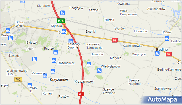 mapa Julianów gmina Krzyżanów, Julianów gmina Krzyżanów na mapie Targeo