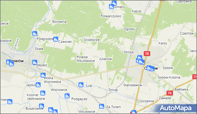 mapa Julianów gmina Ożarów, Julianów gmina Ożarów na mapie Targeo