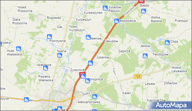 mapa Julianów gmina Rawa Mazowiecka, Julianów gmina Rawa Mazowiecka na mapie Targeo