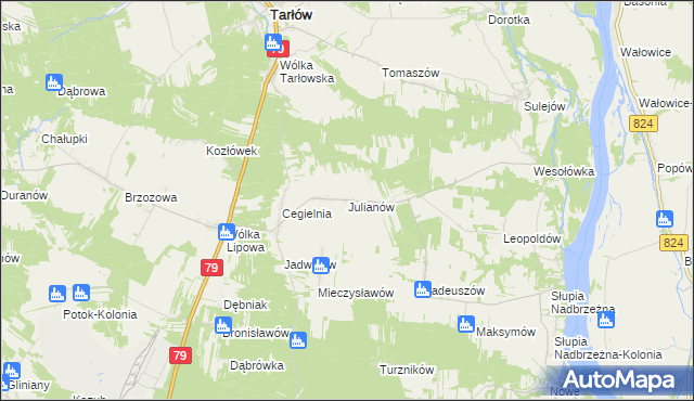 mapa Julianów gmina Tarłów, Julianów gmina Tarłów na mapie Targeo