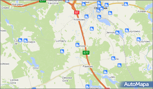 mapa Juńcza gmina Olsztynek, Juńcza gmina Olsztynek na mapie Targeo