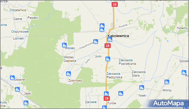 mapa Jurki gmina Kąkolewnica, Jurki gmina Kąkolewnica na mapie Targeo