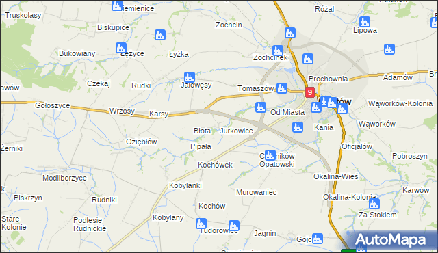 mapa Jurkowice gmina Opatów, Jurkowice gmina Opatów na mapie Targeo