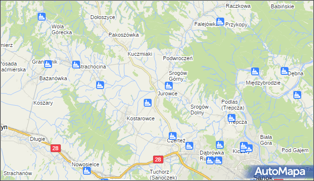 mapa Jurowce gmina Sanok, Jurowce gmina Sanok na mapie Targeo