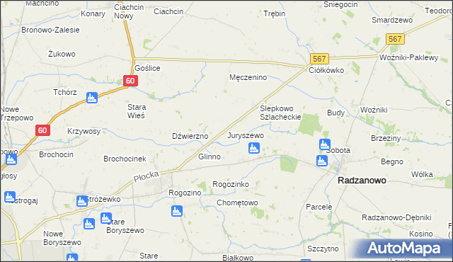 mapa Juryszewo, Juryszewo na mapie Targeo