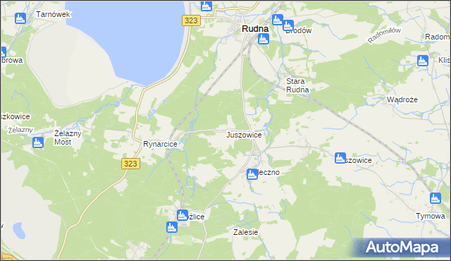 mapa Juszowice, Juszowice na mapie Targeo