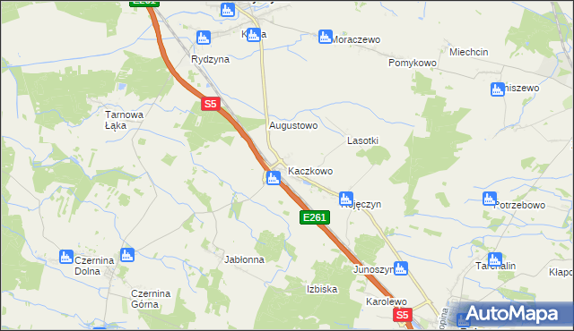 mapa Kaczkowo gmina Rydzyna, Kaczkowo gmina Rydzyna na mapie Targeo