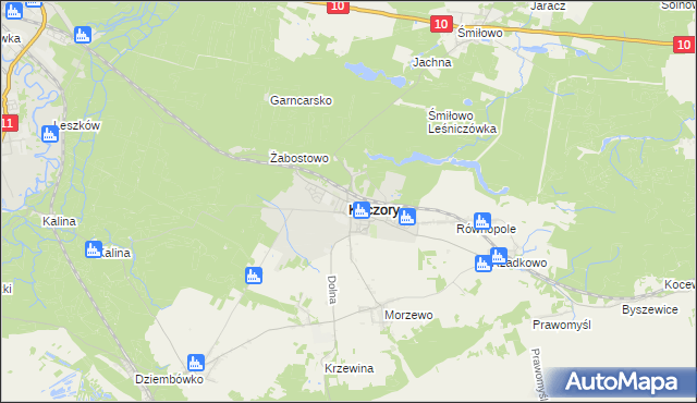 mapa Kaczory powiat pilski, Kaczory powiat pilski na mapie Targeo