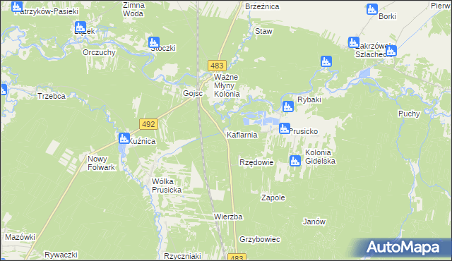 mapa Kaflarnia gmina Nowa Brzeźnica, Kaflarnia gmina Nowa Brzeźnica na mapie Targeo