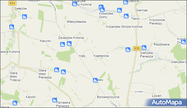 mapa Kajetanów gmina Wysokie, Kajetanów gmina Wysokie na mapie Targeo
