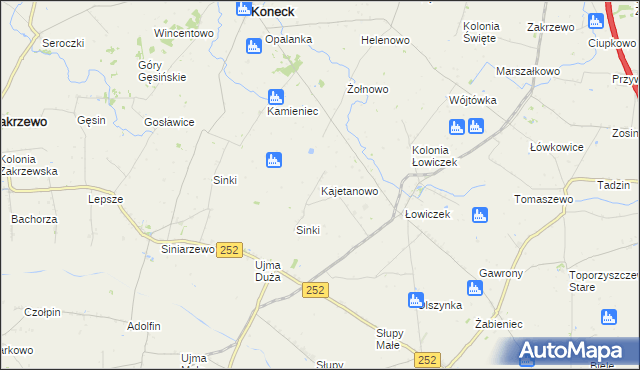 mapa Kajetanowo gmina Koneck, Kajetanowo gmina Koneck na mapie Targeo