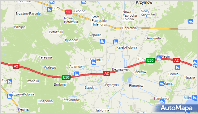 mapa Kałek gmina Krzymów, Kałek gmina Krzymów na mapie Targeo