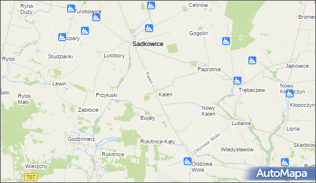 mapa Kaleń gmina Sadkowice, Kaleń gmina Sadkowice na mapie Targeo