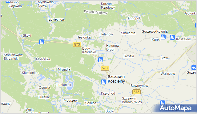 mapa Kaleń gmina Szczawin Kościelny, Kaleń gmina Szczawin Kościelny na mapie Targeo