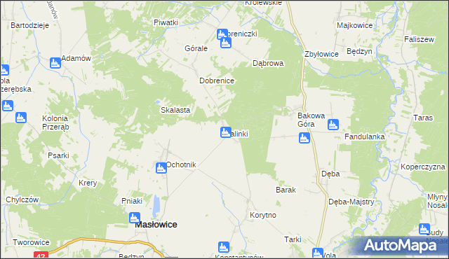mapa Kalinki gmina Masłowice, Kalinki gmina Masłowice na mapie Targeo