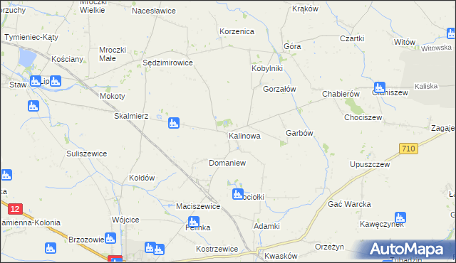 mapa Kalinowa gmina Błaszki, Kalinowa gmina Błaszki na mapie Targeo