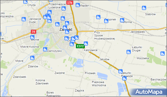 mapa Kalinowice gmina Zamość, Kalinowice gmina Zamość na mapie Targeo