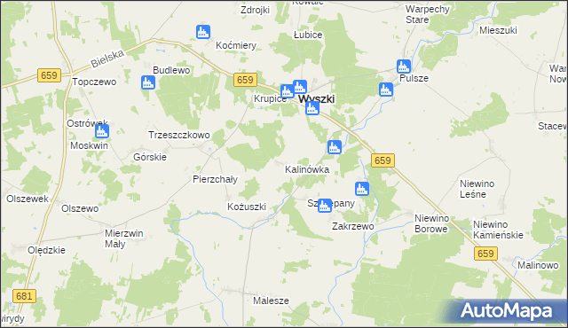 mapa Kalinówka gmina Wyszki, Kalinówka gmina Wyszki na mapie Targeo