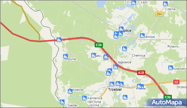 mapa Kałki gmina Trzebiel, Kałki gmina Trzebiel na mapie Targeo