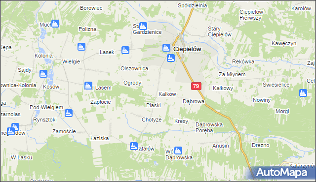 mapa Kałków gmina Ciepielów, Kałków gmina Ciepielów na mapie Targeo