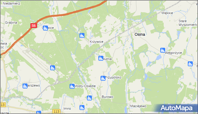 mapa Kałużna gmina Osina, Kałużna gmina Osina na mapie Targeo