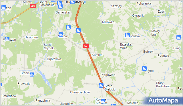 mapa Kamień gmina Białobrzegi, Kamień gmina Białobrzegi na mapie Targeo