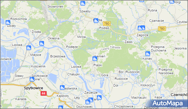 mapa Kamień gmina Czernichów, Kamień gmina Czernichów na mapie Targeo