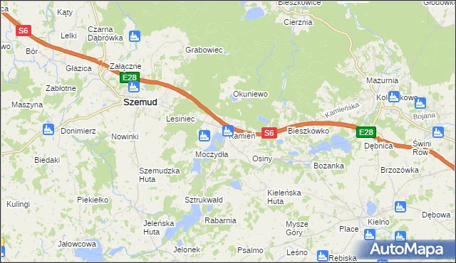 mapa Kamień gmina Szemud, Kamień gmina Szemud na mapie Targeo