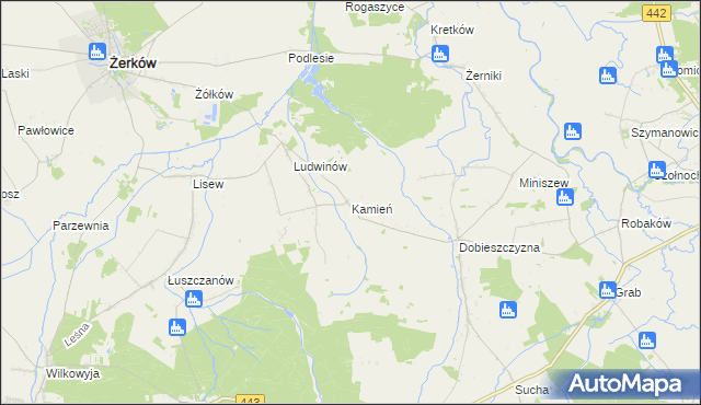 mapa Kamień gmina Żerków, Kamień gmina Żerków na mapie Targeo