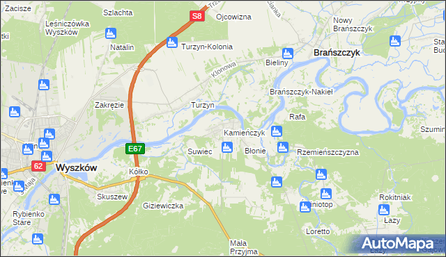 mapa Kamieńczyk gmina Wyszków, Kamieńczyk gmina Wyszków na mapie Targeo