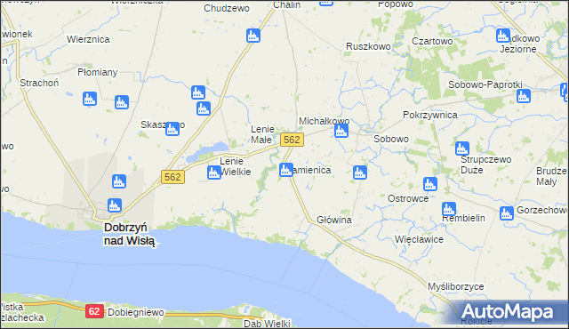 mapa Kamienica gmina Dobrzyń nad Wisłą, Kamienica gmina Dobrzyń nad Wisłą na mapie Targeo