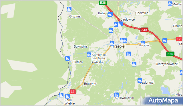 mapa Kamienica nad Nysą Łużycką, Kamienica nad Nysą Łużycką na mapie Targeo