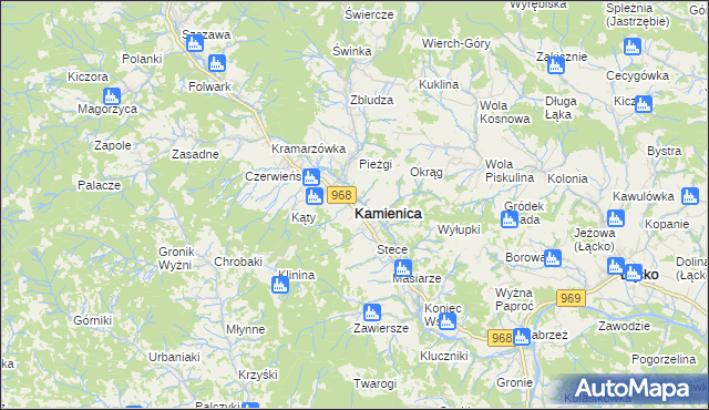 mapa Kamienica powiat limanowski, Kamienica powiat limanowski na mapie Targeo