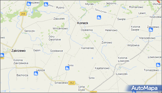 mapa Kamieniec gmina Koneck, Kamieniec gmina Koneck na mapie Targeo