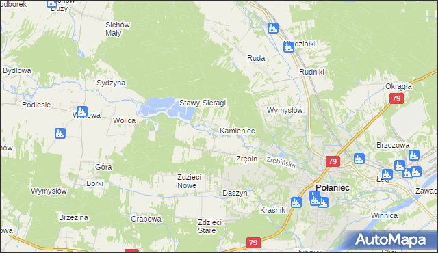mapa Kamieniec gmina Połaniec, Kamieniec gmina Połaniec na mapie Targeo
