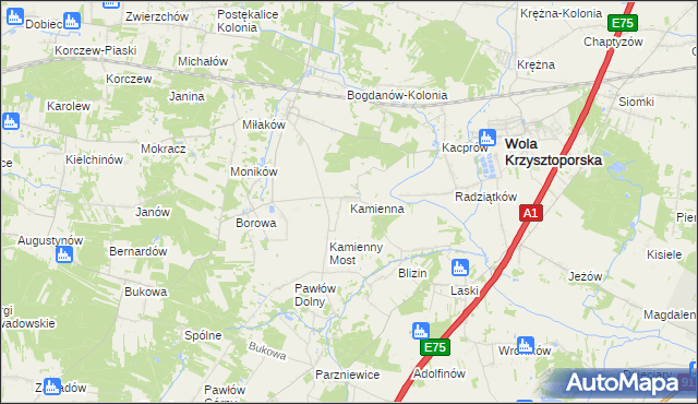 mapa Kamienna gmina Wola Krzysztoporska, Kamienna gmina Wola Krzysztoporska na mapie Targeo