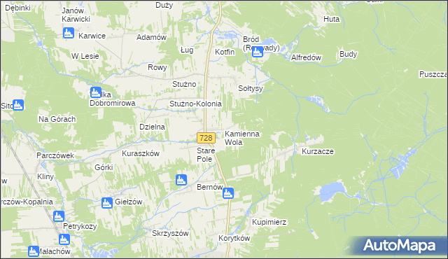 mapa Kamienna Wola gmina Gowarczów, Kamienna Wola gmina Gowarczów na mapie Targeo