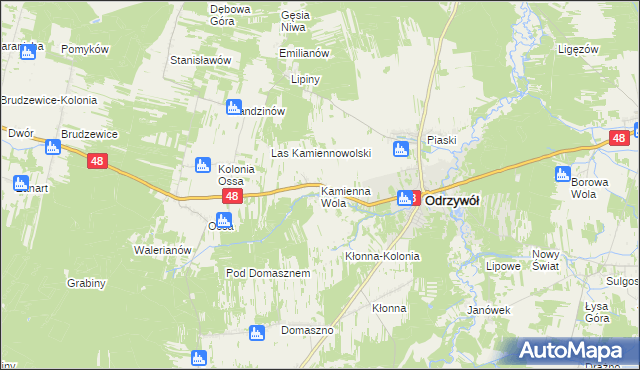 mapa Kamienna Wola gmina Odrzywół, Kamienna Wola gmina Odrzywół na mapie Targeo
